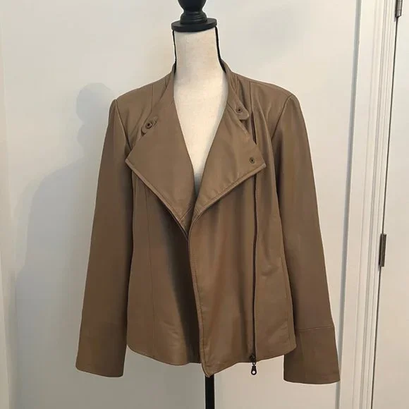 Live a Little Lamb Leather Moto Biker Jacket L Tan Camel - Picture 9 of 15